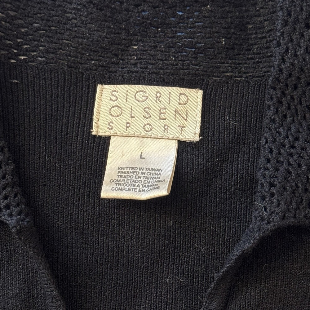 Sigrid Olsen Sport Black Mesh Trim Button Front Knit Cardigan Sweater Large - Picture 5 of 10